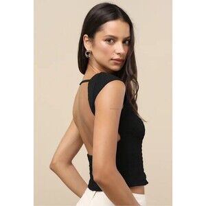 Lulus Bellia Black Textured Knit Cap Sleeve Backless Top Size Medium